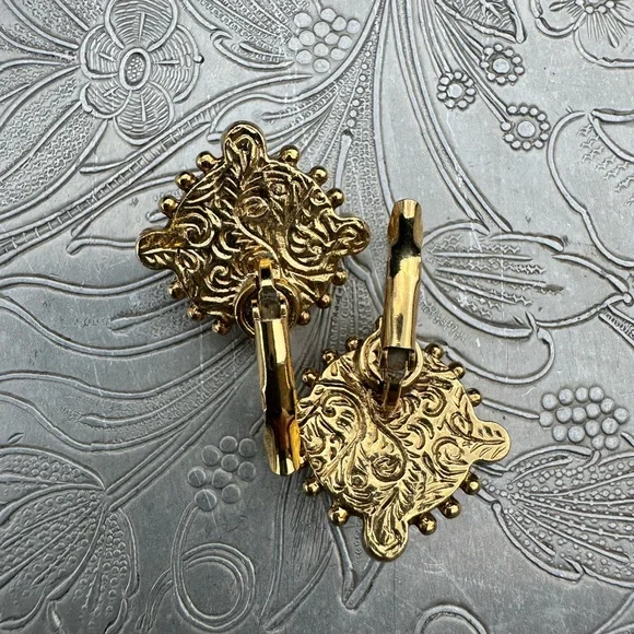 Gold and Blue Leverback Earrings - Picture 4 of 6